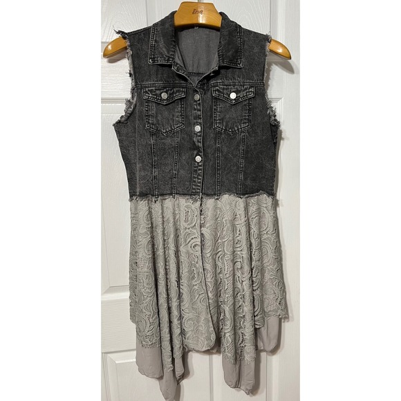 Unbranded Sleeveless Denim Vest Top Gray Overlay Unique XL Boho Western vibes - Picture 1 of 6